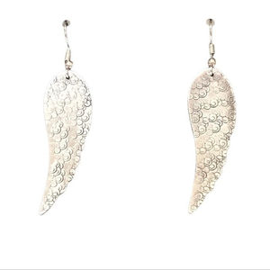 Handmade stamped swirl angel wing‎ silver hypoallergenic dangle hooks earrings